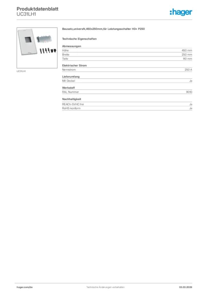 Hager Produktdatenblatt UC31LH1