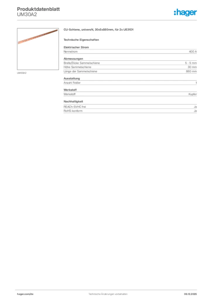 Bild Hager Produktdatenblatt UM30A2 | Hager Deutschland