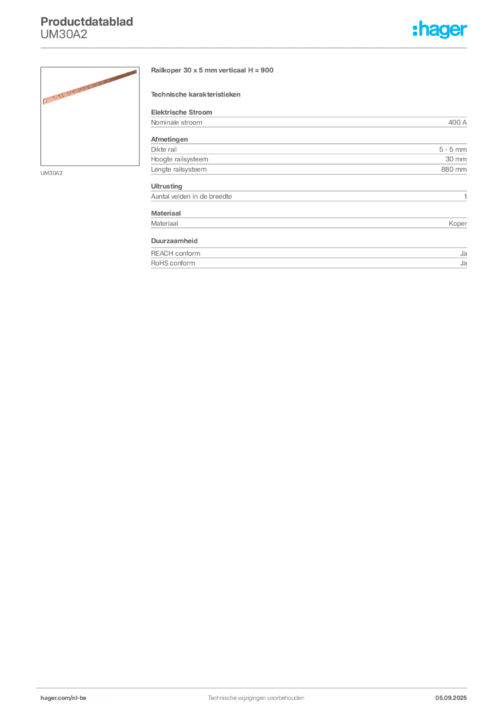Afbeelding Hager Productdatablad UM30A2 | Hager Belgium