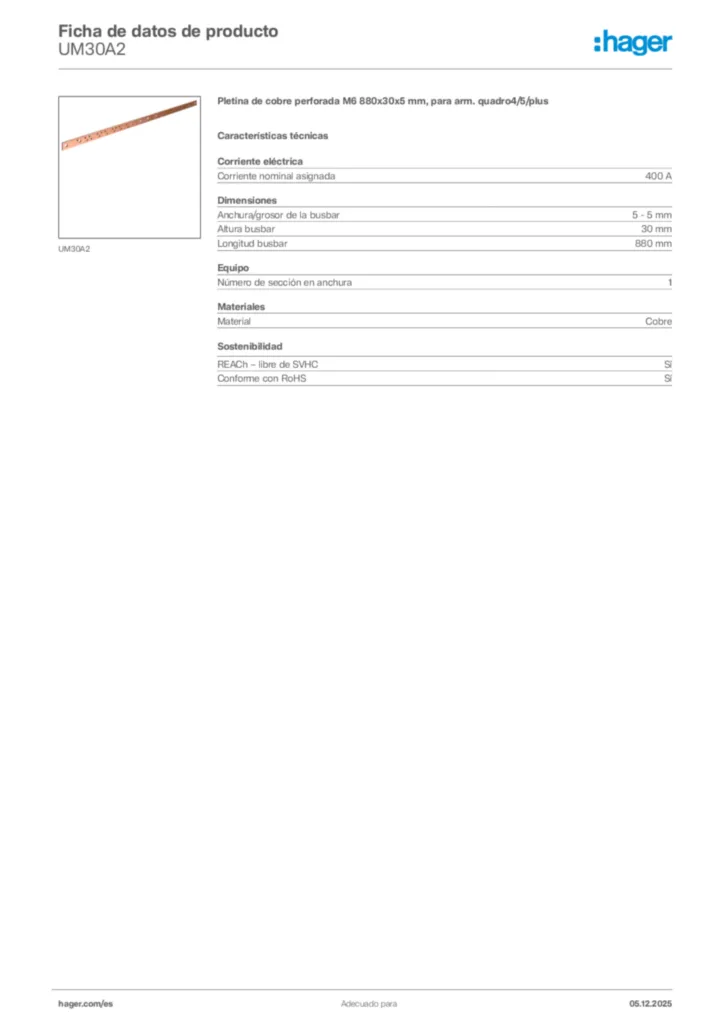 Imagen Hager Ficha de datos de producto UM30A2 | Hager España