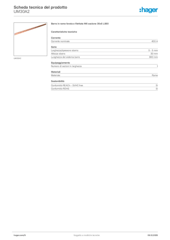 Immagine Hager Scheda tecnica del prodotto UM30A2 | Hager Italia