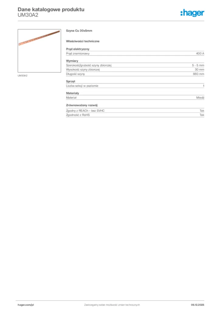 Zdjęcie Hager Karta katalogowa UM30A2 | Hager Polska