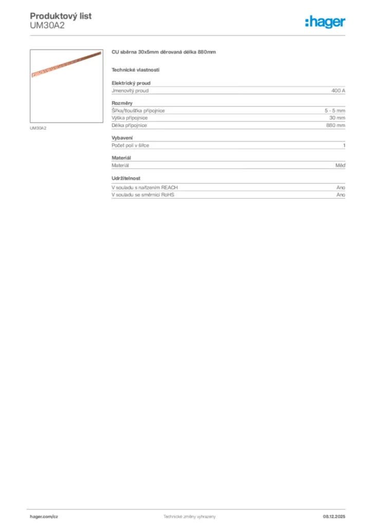 Obrázek Hager Product data sheet UM30A2 | Hager