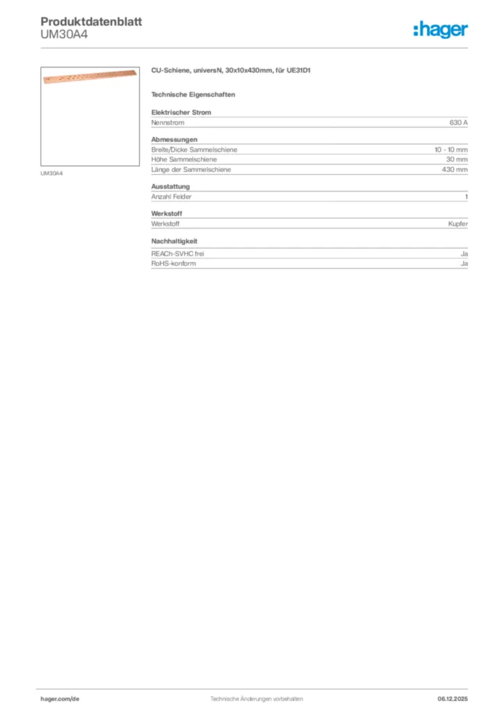 Bild Hager Produktdatenblatt UM30A4 | Hager Deutschland