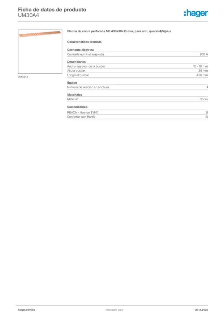 Imagen Hager Ficha de datos de producto UM30A4 | Hager España