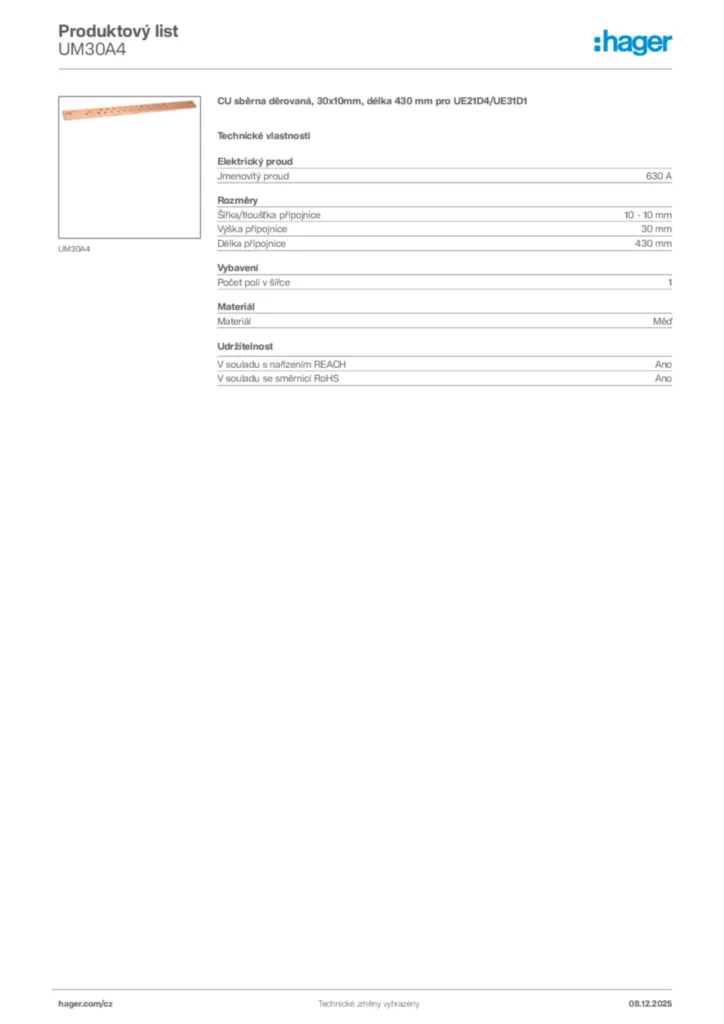 Obrázek Hager Product data sheet UM30A4 | Hager