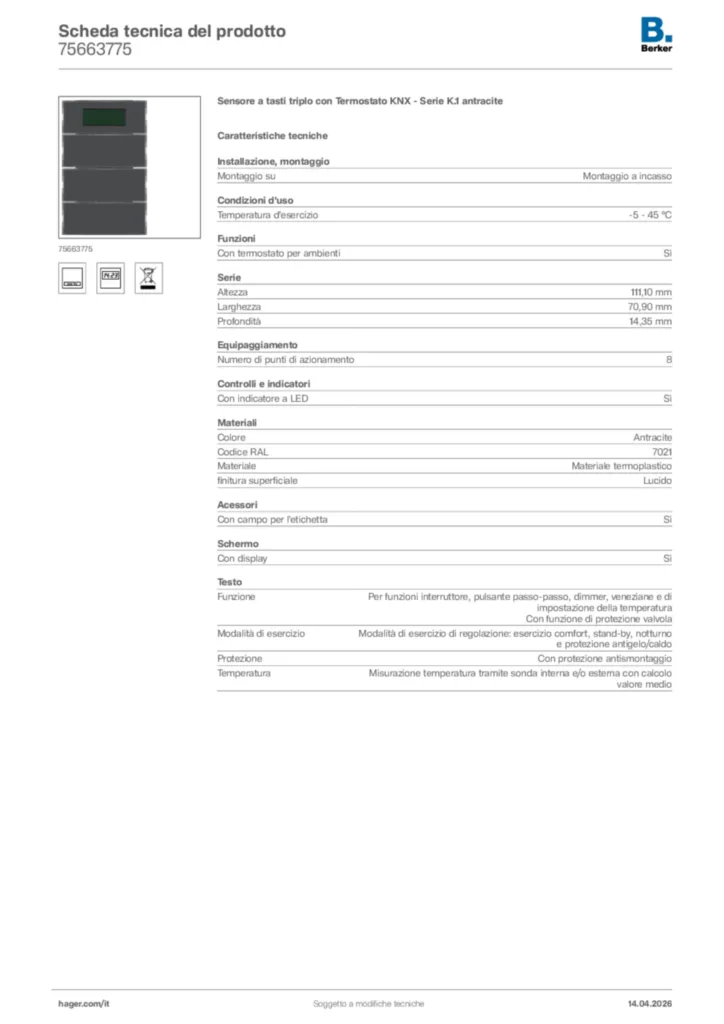 Immagine Berker Scheda tecnica del prodotto 75663775 | Hager Italia