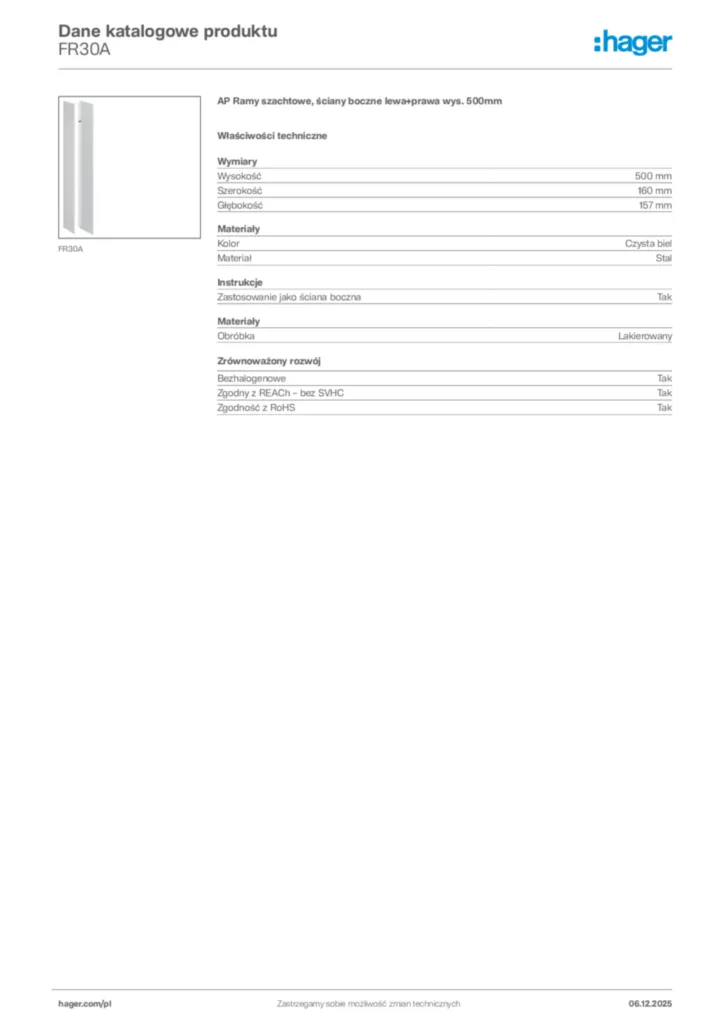 Zdjęcie Hager Dane katalogowe produktu FR30A | Hager Polska