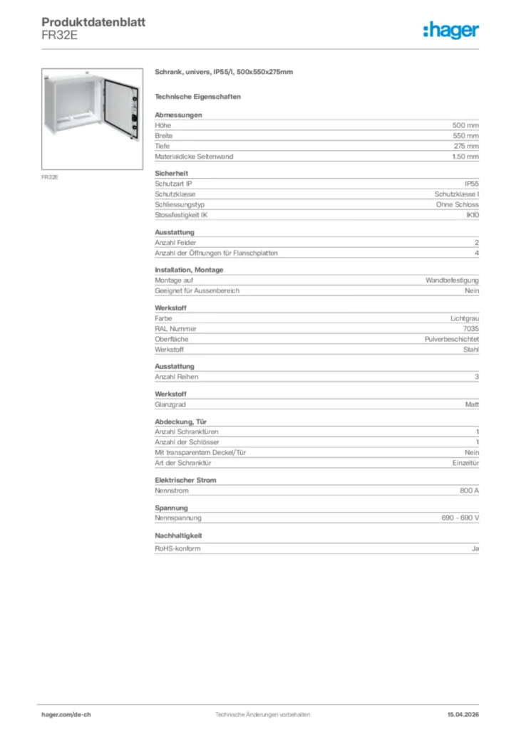 Bild Hager Produktdatenblatt FR32E | Hager Schweiz