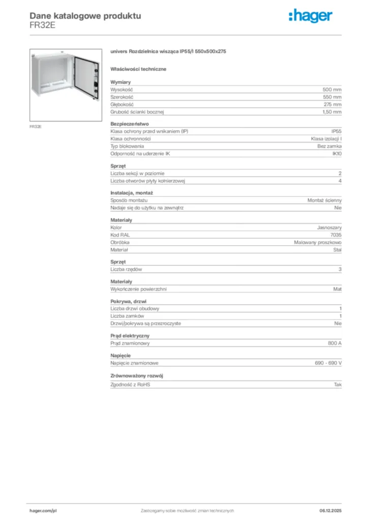 Zdjęcie Hager Dane katalogowe produktu FR32E | Hager Polska
