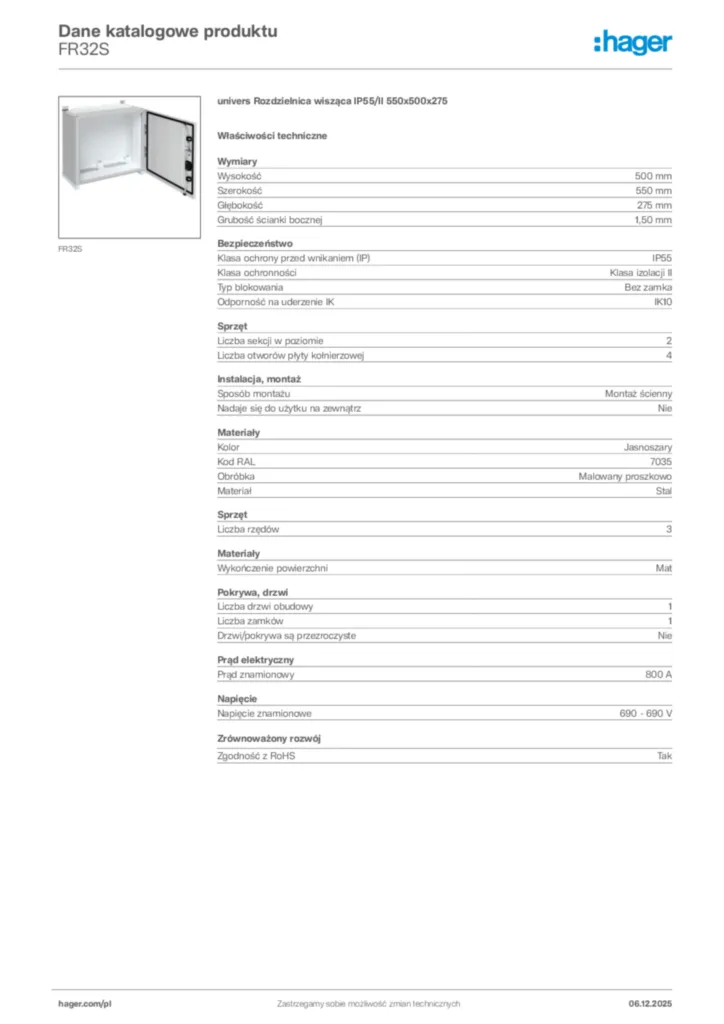 Zdjęcie Hager Karta katalogowa FR32S | Hager Polska