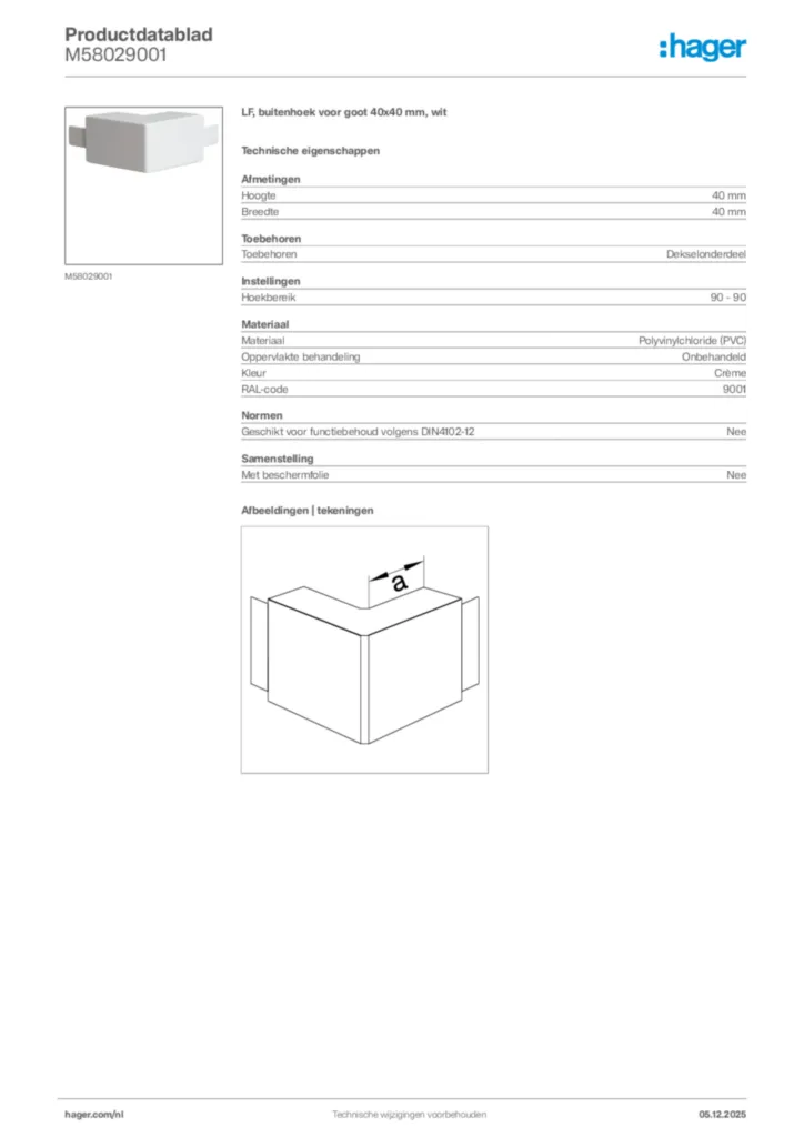 Afbeelding Hager Productdatablad M58029001 | Hager Nederland