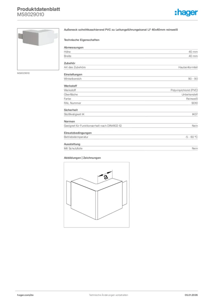 Bild Hager Produktdatenblatt M58029010 | Hager Deutschland
