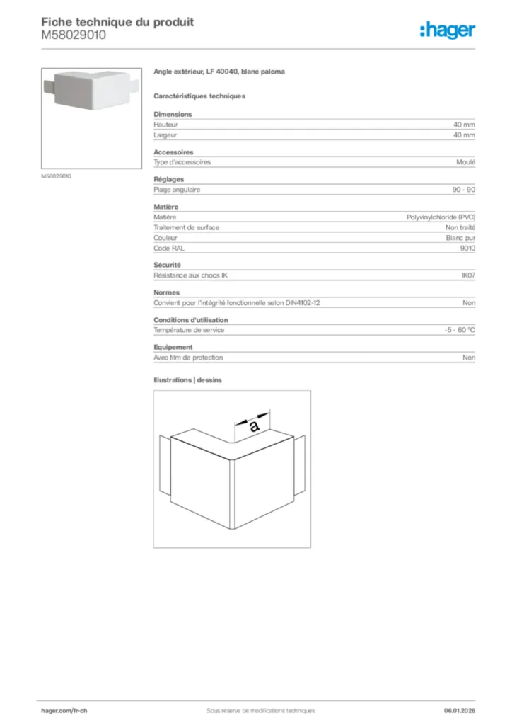 Image Hager Fiche technique du produit M58029010 | Hager Suisse
