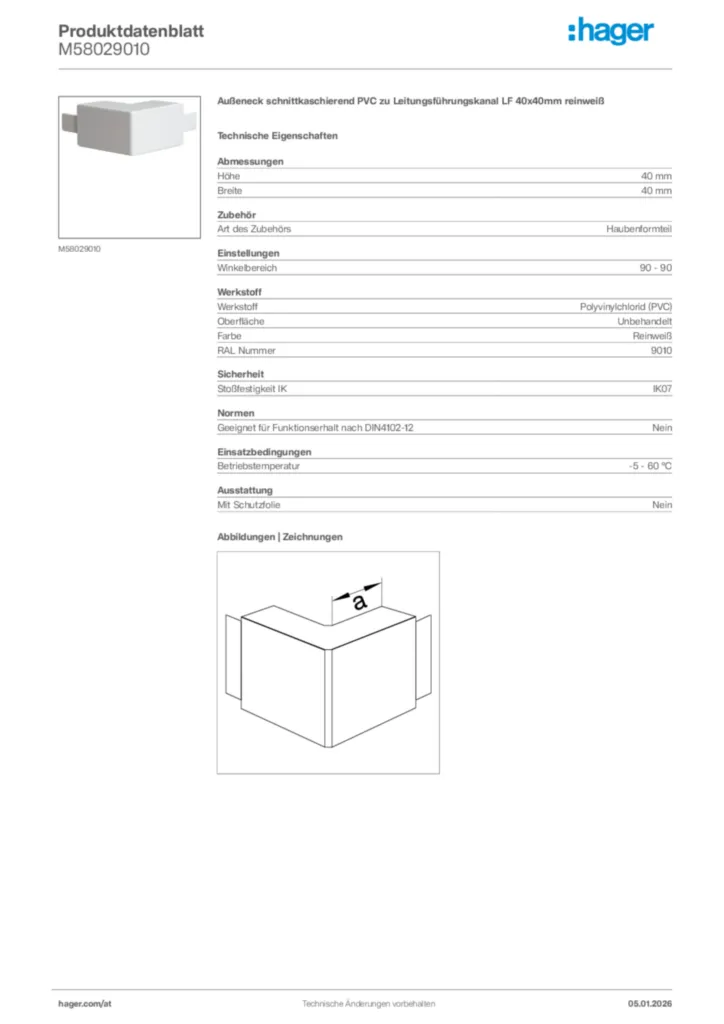 Bild Hager Produktdatenblatt M58029010 | Hager Deutschland