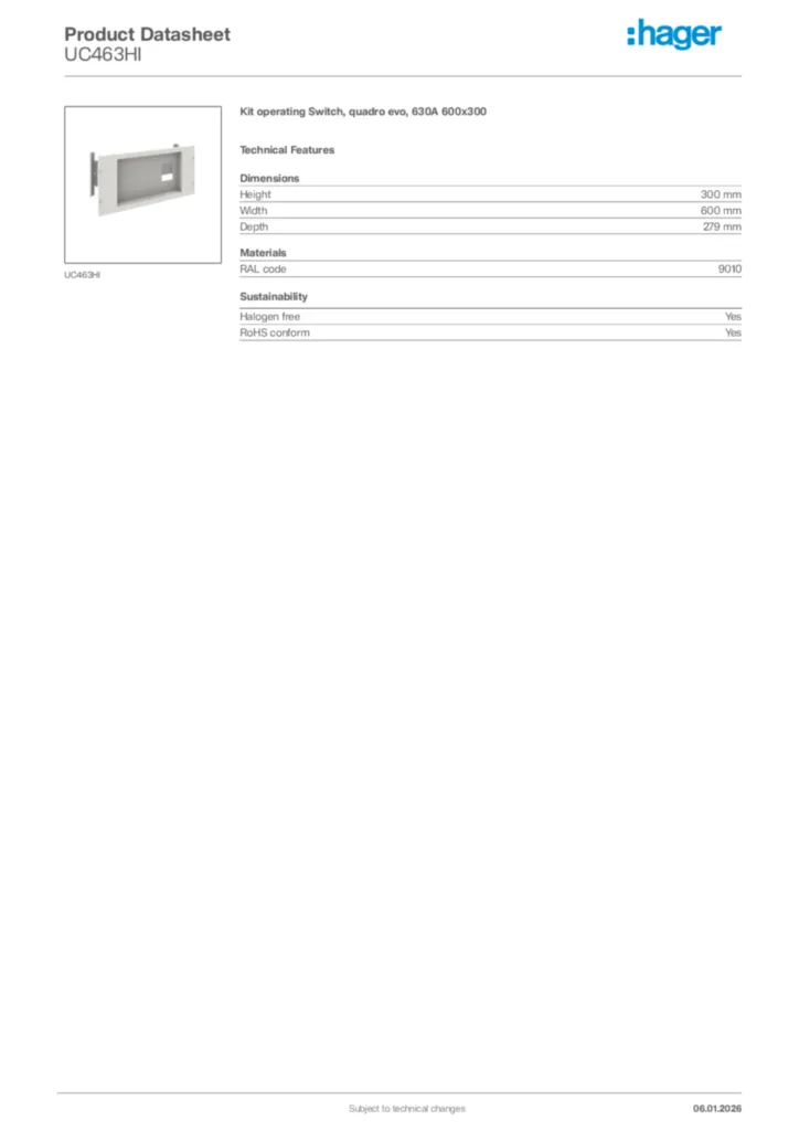 Image Hager Product data sheet UC463HI  | Hager Africa