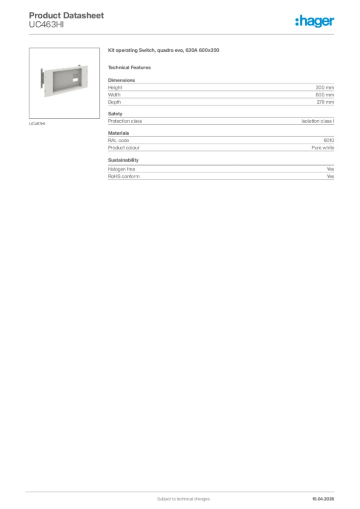 Image Hager Product data sheet UC463HI  | Hager Africa