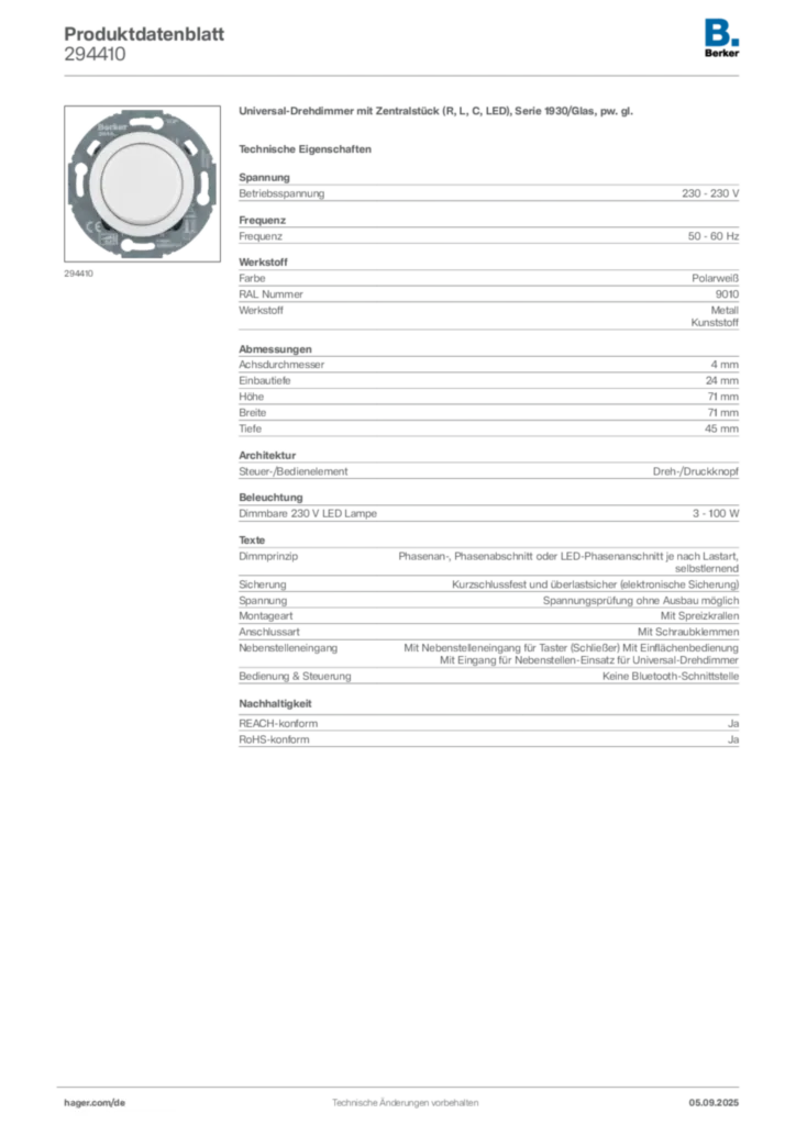 Bild Berker Produktdatenblatt 294410 | Hager Deutschland