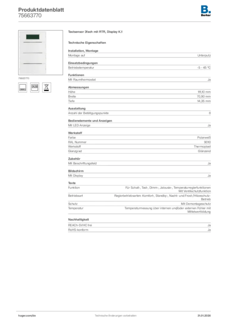 Berker Produktdatenblatt 75663770