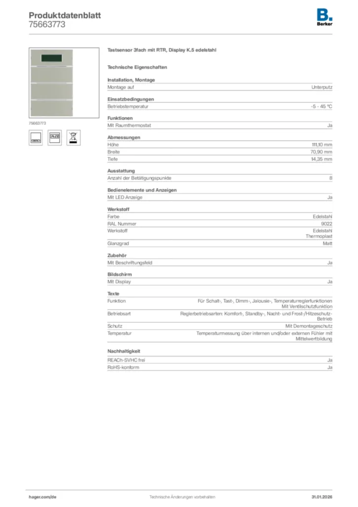 Berker Produktdatenblatt 75663773