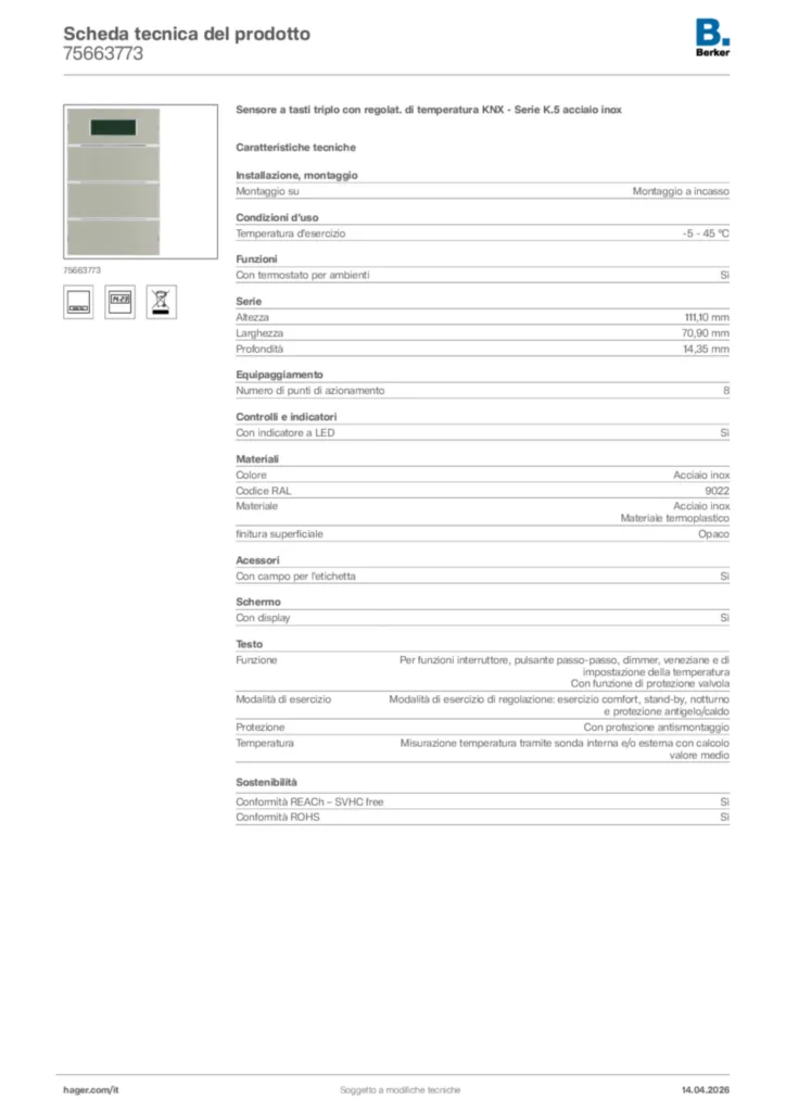 Immagine Berker Scheda tecnica del prodotto 75663773 | Hager Italia