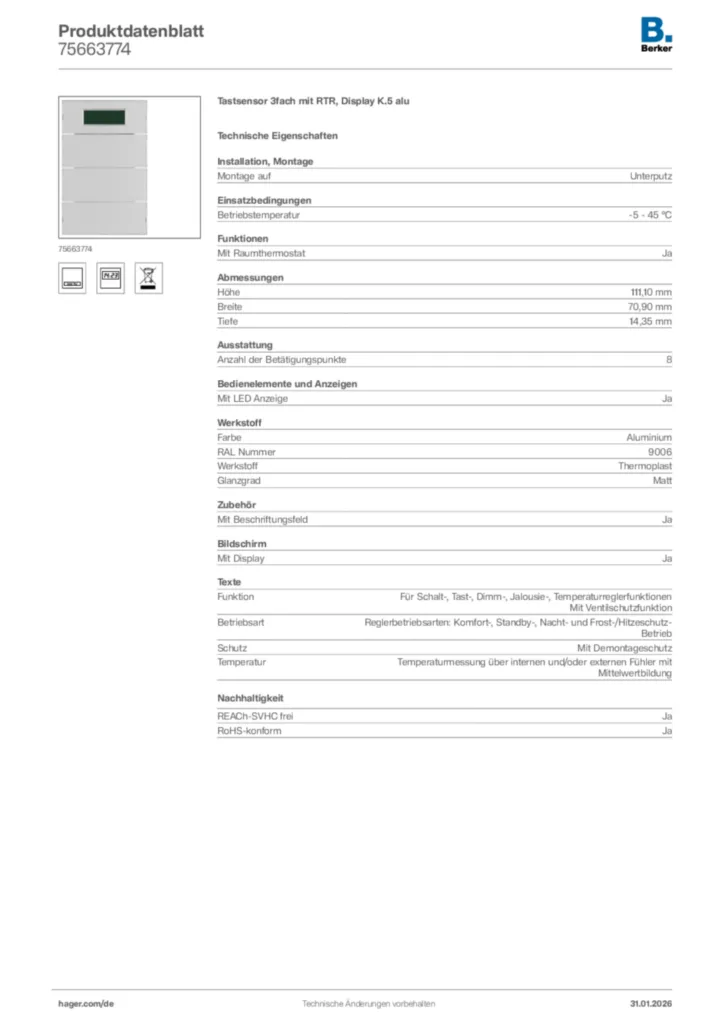 Berker Produktdatenblatt 75663774