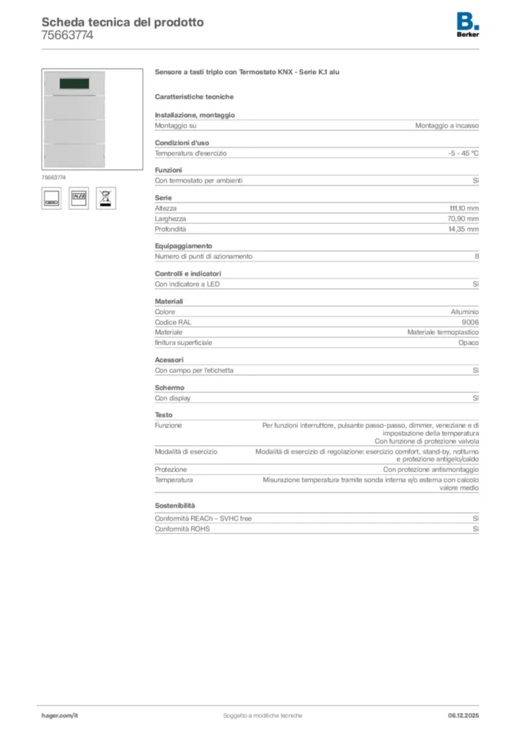 Immagine Berker Scheda tecnica del prodotto 75663774 | Hager Italia
