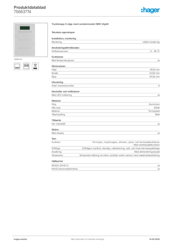 Bild Hager Produktdatablad 75663774 | Hager Sverige