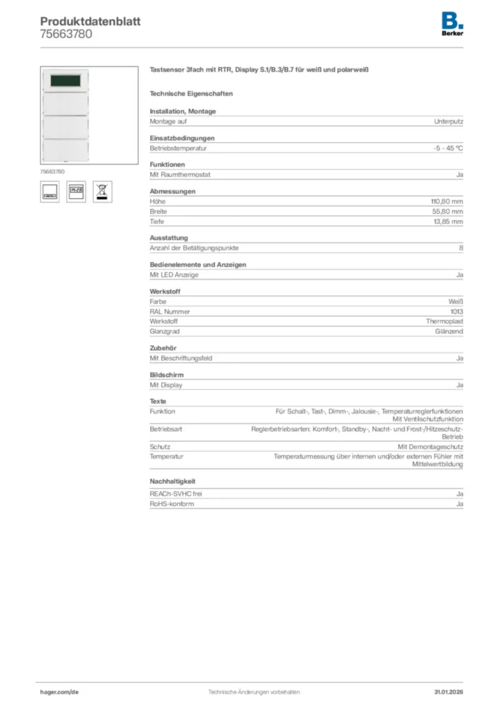 Berker Produktdatenblatt 75663780