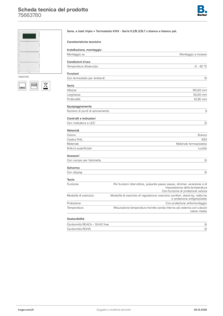 Immagine Berker Scheda tecnica del prodotto 75663780 | Hager Italia