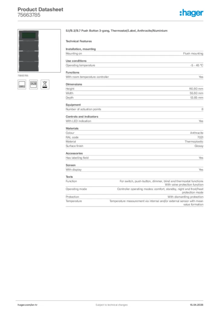 Image Hager Product data sheet 75663785  | Hager