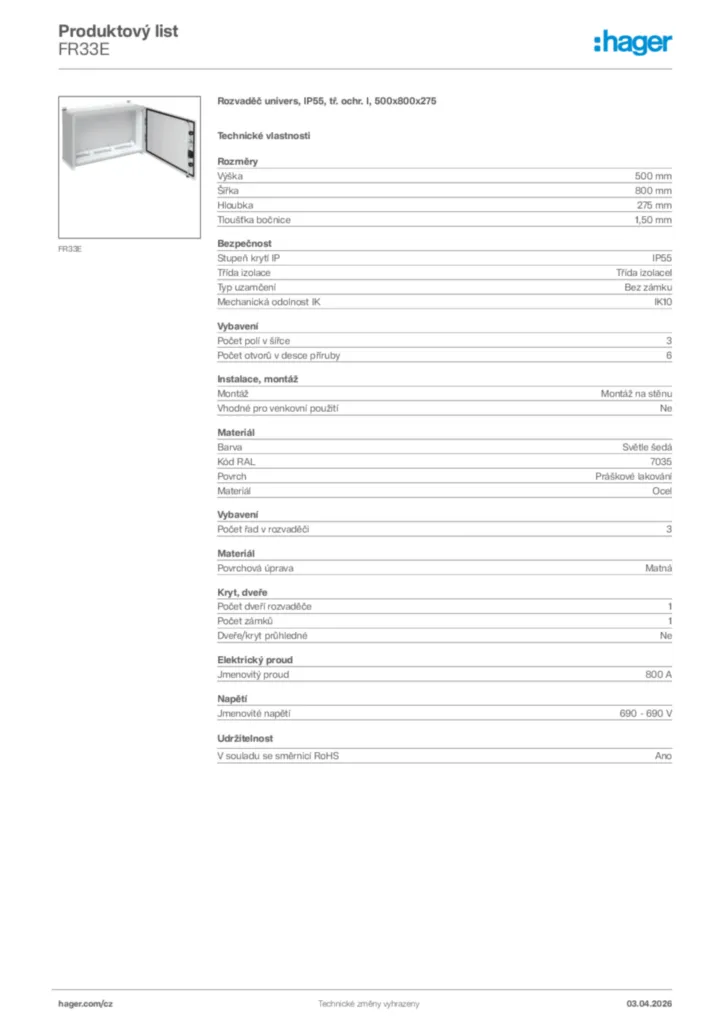 Obrázek Hager Product data sheet FR33E | Hager