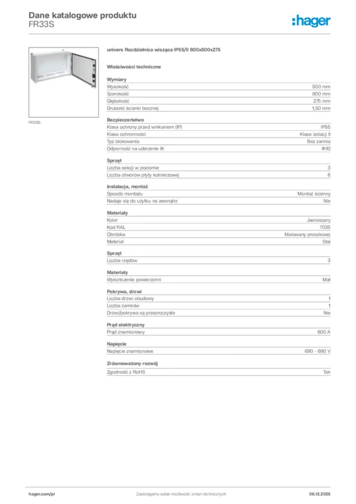 Zdjęcie Hager Karta katalogowa FR33S | Hager Polska