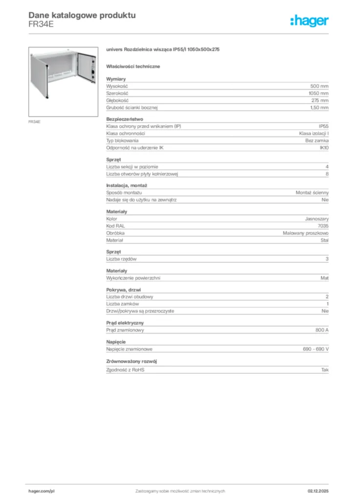 Zdjęcie Hager Dane katalogowe produktu FR34E | Hager Polska