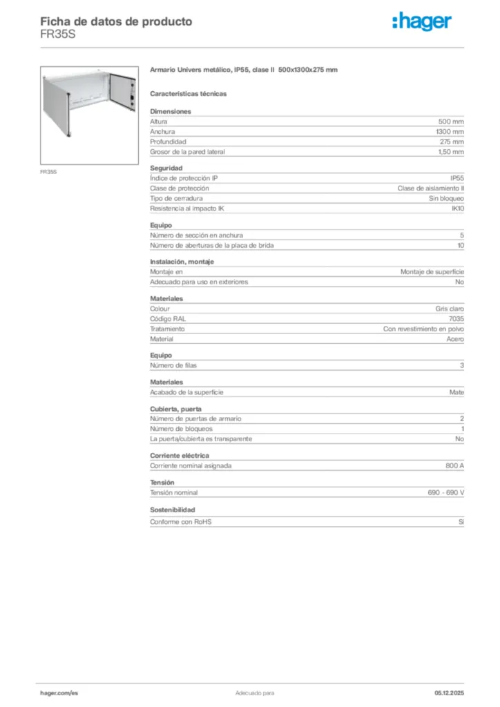 Imagen Hager Ficha de datos de producto FR35S | Hager España