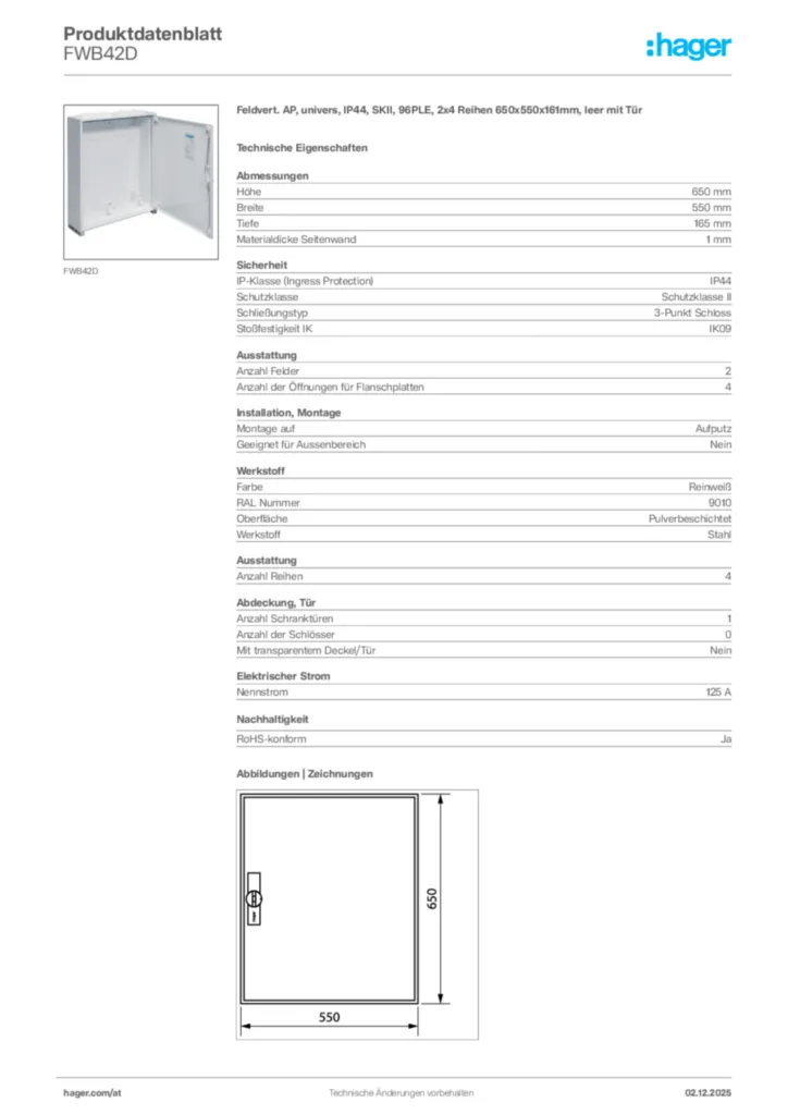 Bild Hager Produktdatenblatt FWB42D | Hager Deutschland