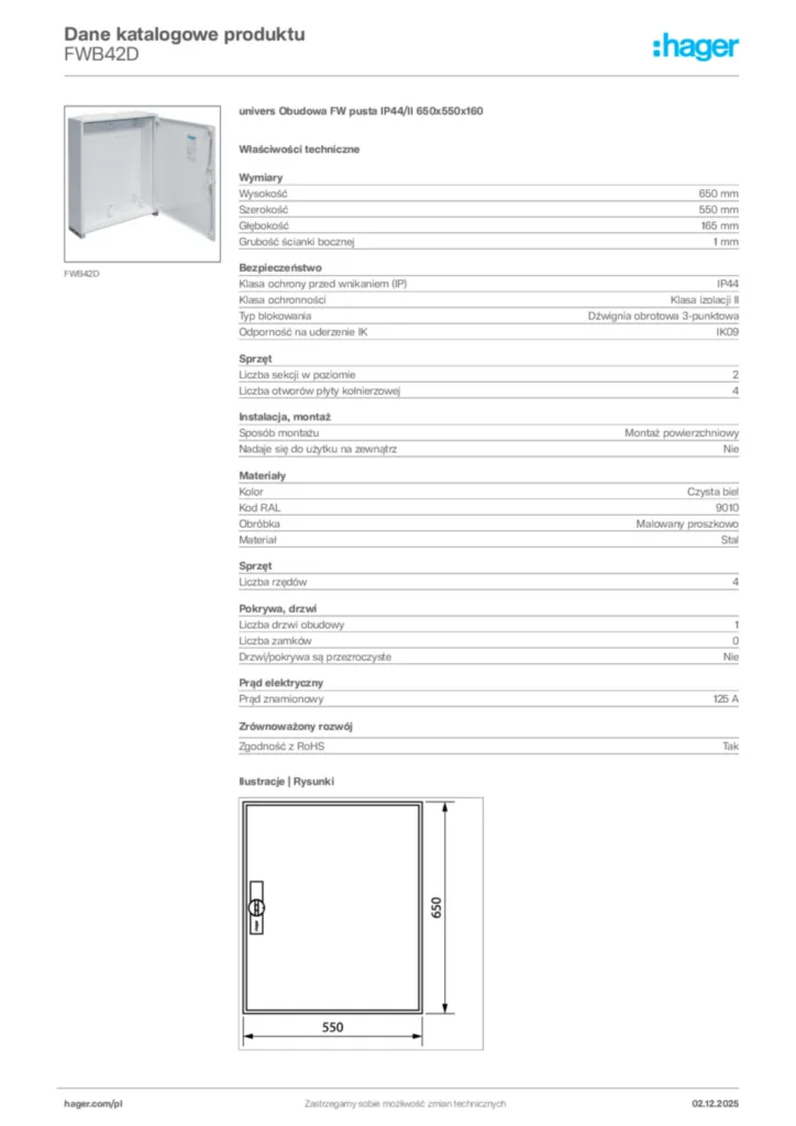 Zdjęcie Hager Dane katalogowe produktu FWB42D | Hager Polska