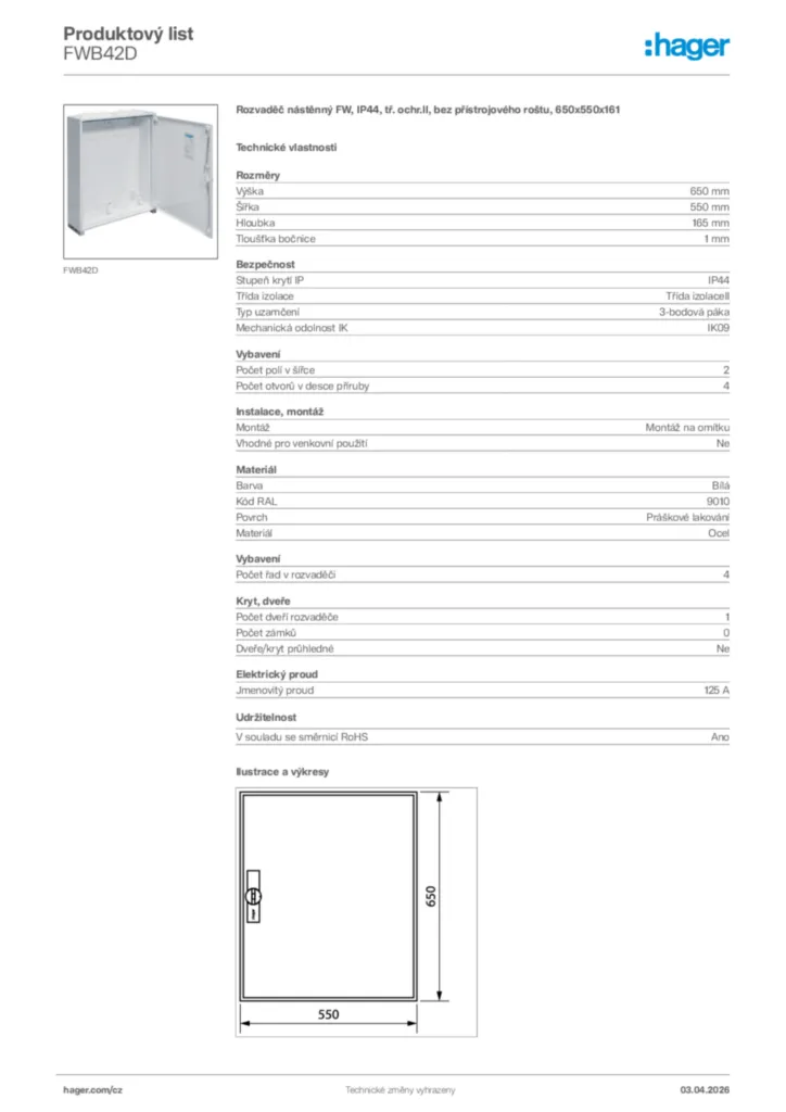 Obrázek Hager Product data sheet FWB42D | Hager