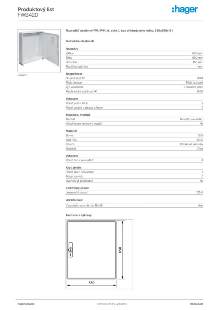 Obrázek Hager Product data sheet FWB42D | Hager
