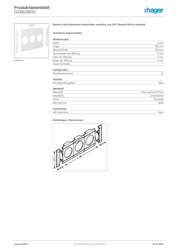 Bild Hager Produktdatenblatt G36629010 | Hager Deutschland