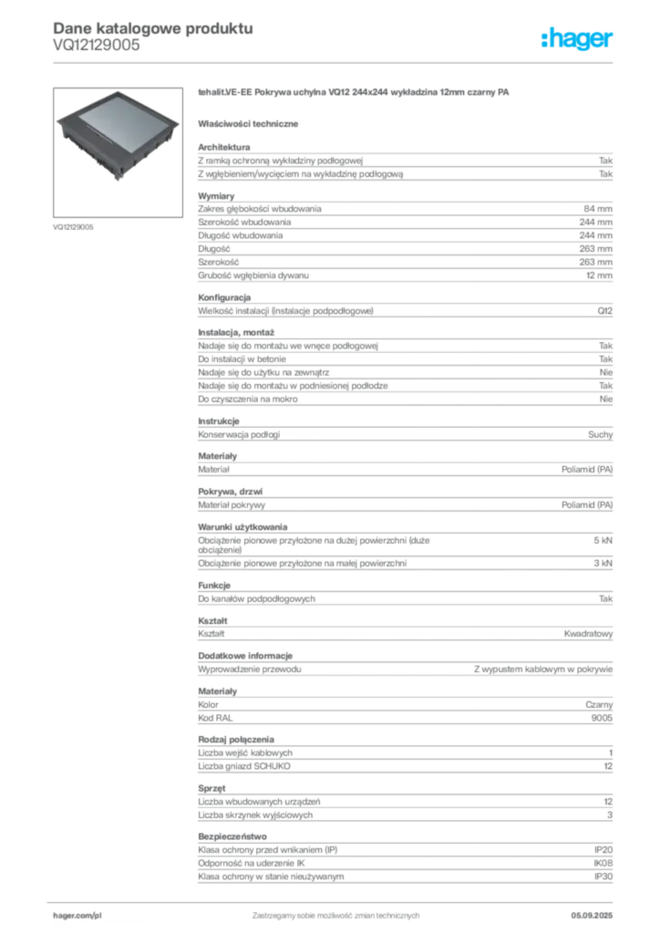 Zdjęcie Hager Dane katalogowe produktu VQ12129005 | Hager Polska