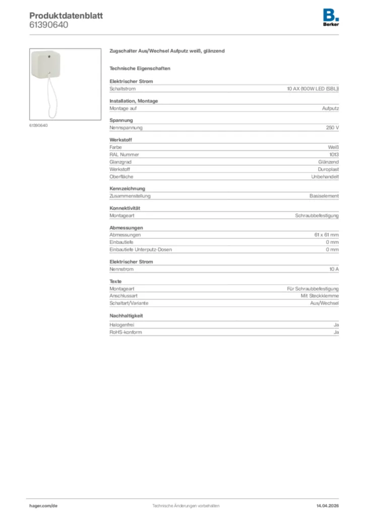 Bild Berker Produktdatenblatt 61390640 | Hager Deutschland