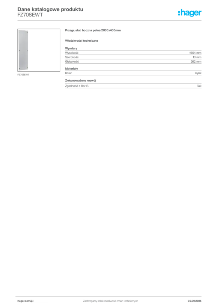Zdjęcie Hager Dane katalogowe produktu FZ708EWT | Hager Polska