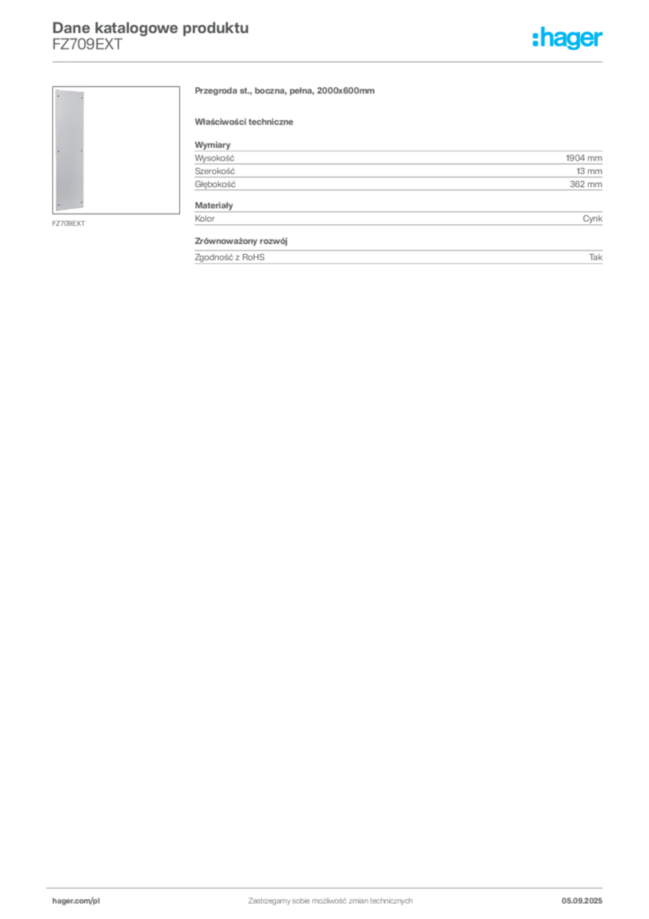 Zdjęcie Hager Dane katalogowe produktu FZ709EXT | Hager Polska