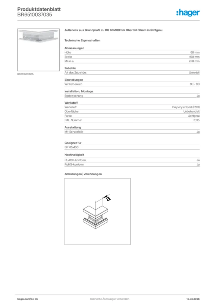 Bild Hager Produktdatenblatt BR6510037035 | Hager Schweiz