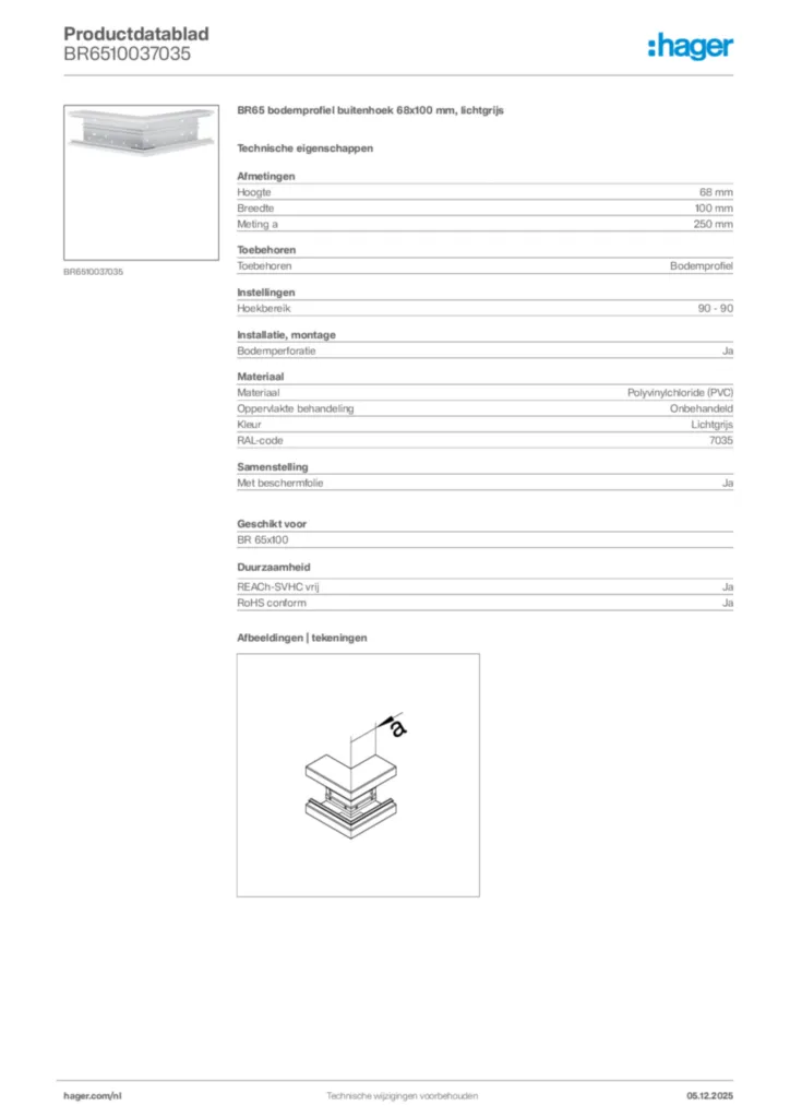 Afbeelding Hager Productdatablad BR6510037035 | Hager Nederland