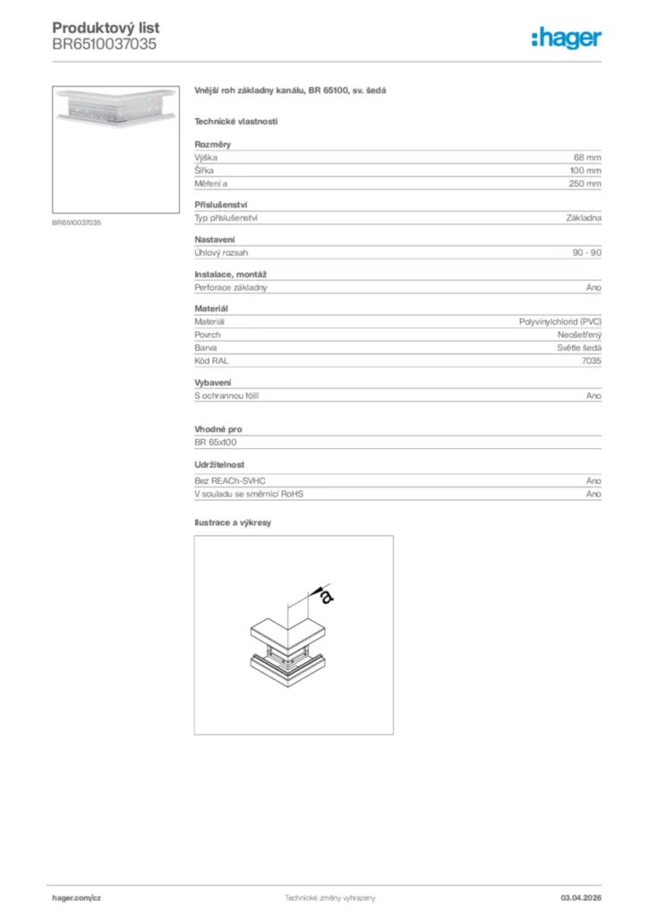 Obrázek Hager Product data sheet BR6510037035 | Hager