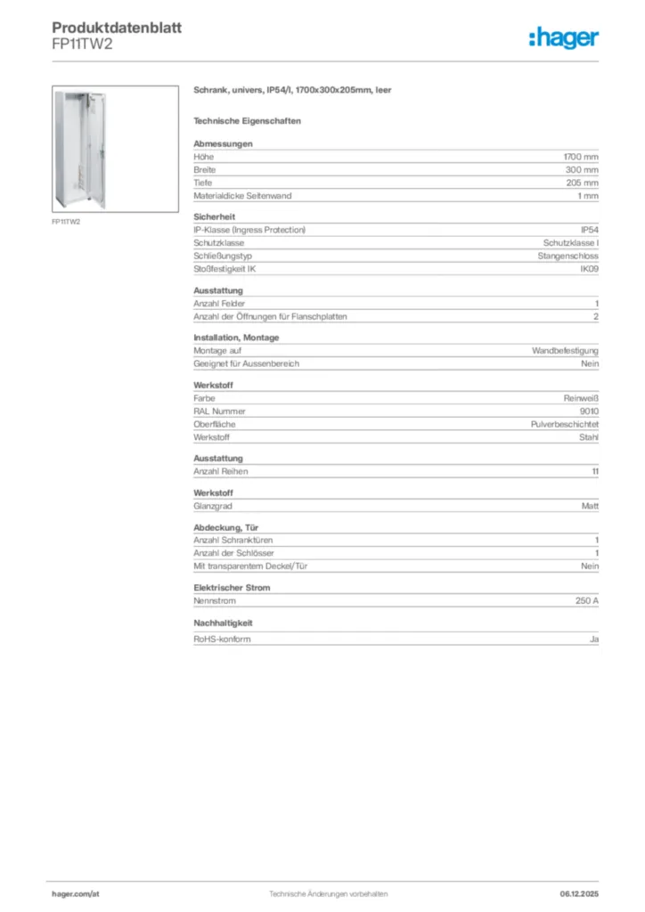 Bild Hager Produktdatenblatt FP11TW2 | Hager Deutschland