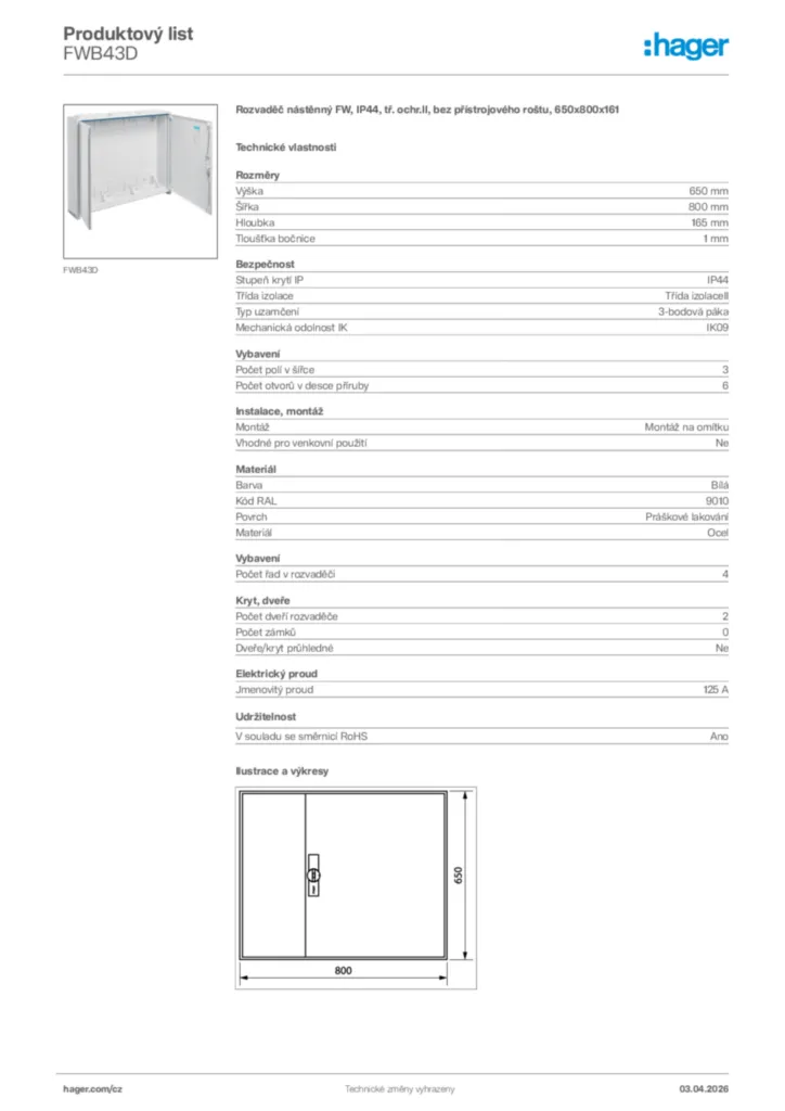 Obrázek Hager Product data sheet FWB43D | Hager
