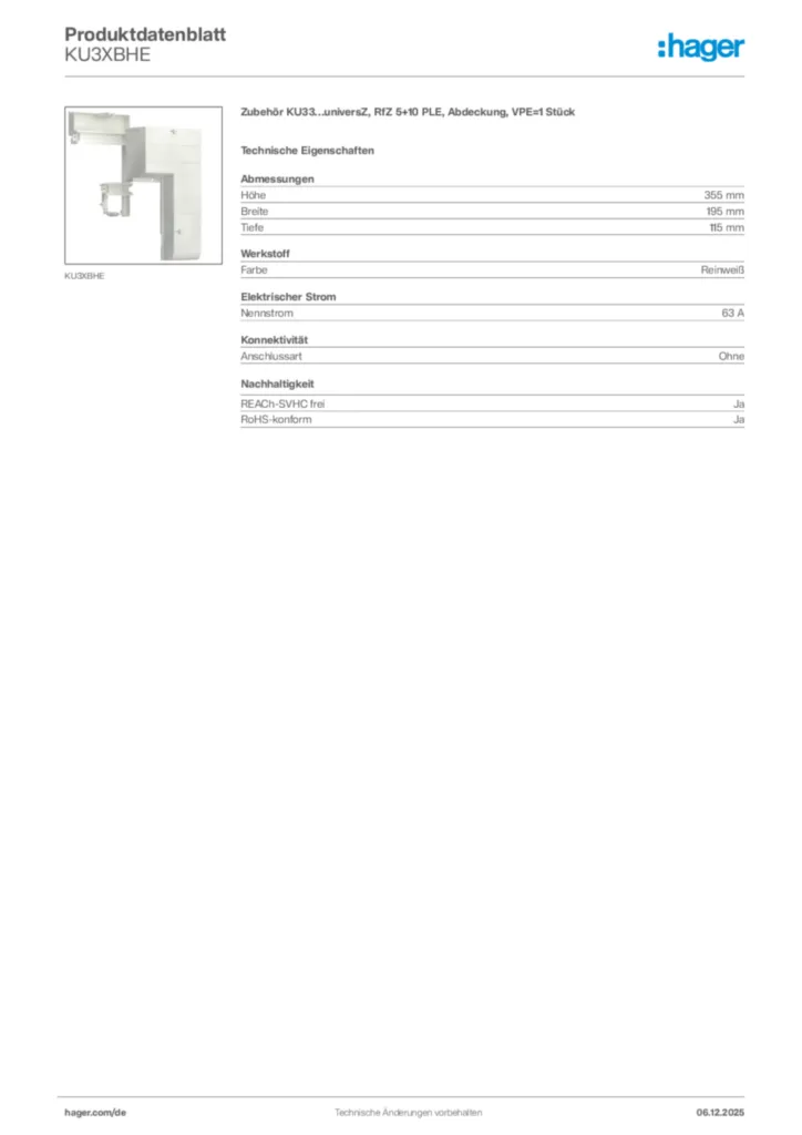Bild Hager Produktdatenblatt KU3XBHE | Hager Deutschland